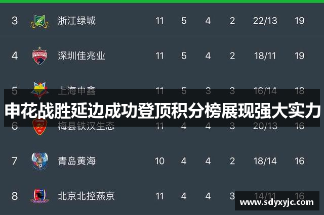 申花战胜延边成功登顶积分榜展现强大实力