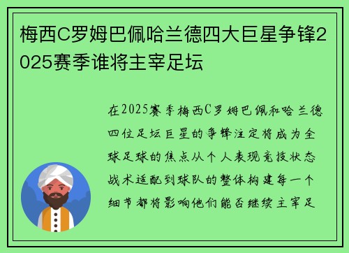 梅西C罗姆巴佩哈兰德四大巨星争锋2025赛季谁将主宰足坛