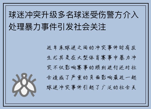 球迷冲突升级多名球迷受伤警方介入处理暴力事件引发社会关注